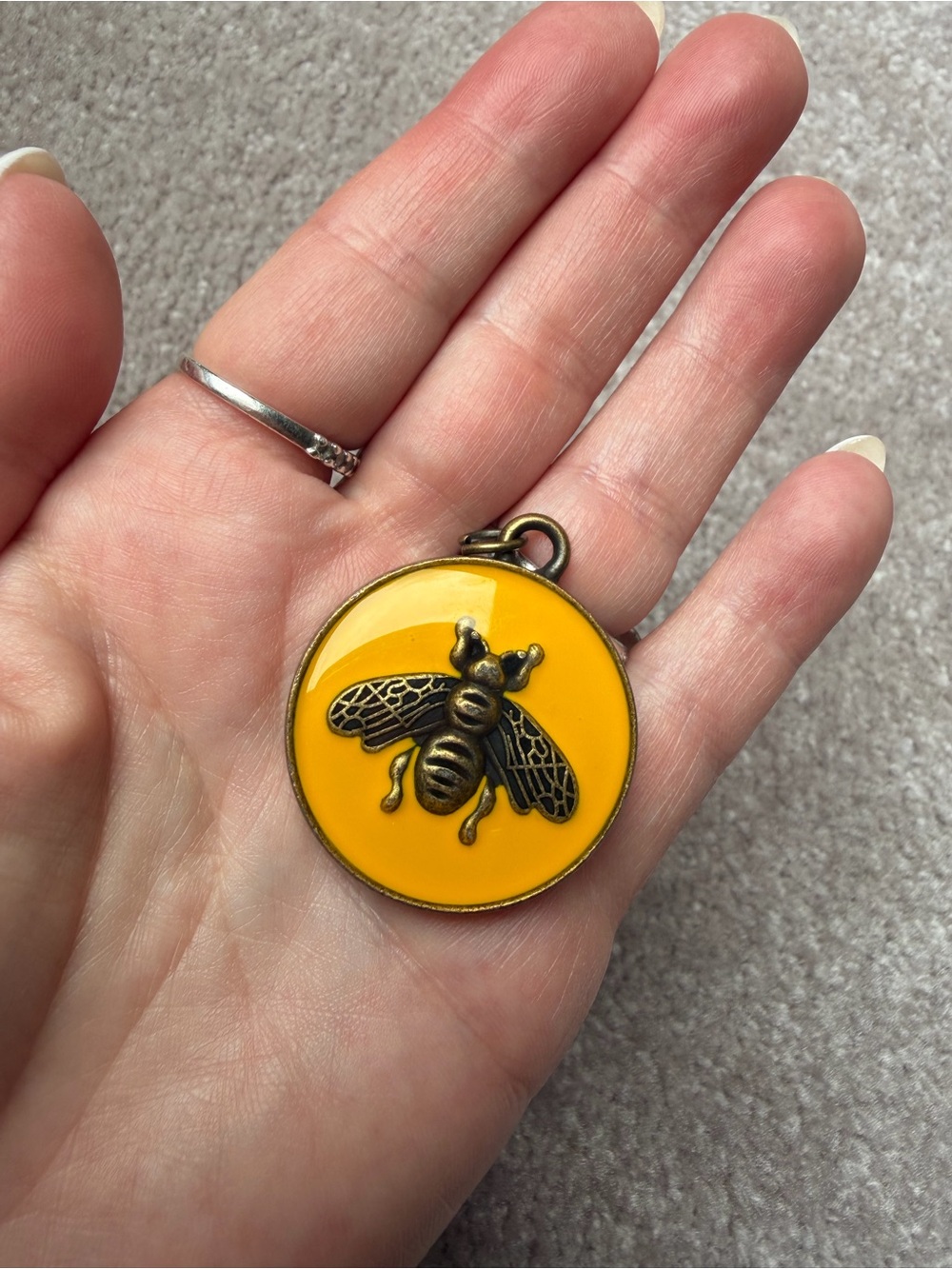 Gucci Stamped Yellow Enamel Bee Pendant Zipper Tag Antique Brass Finish - Picture 6 of 6